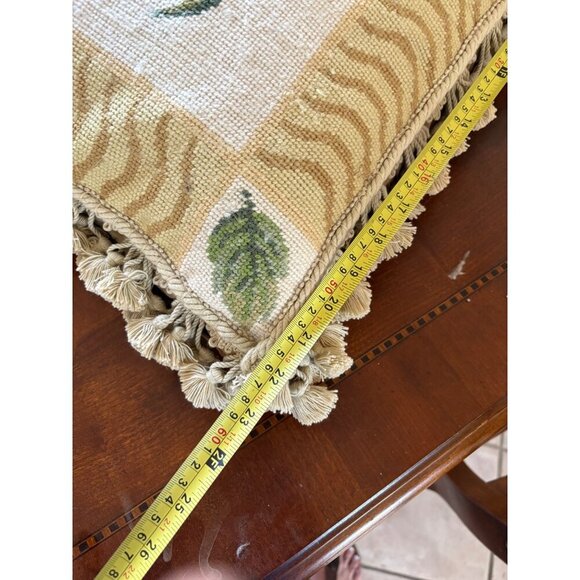 Decorative Needle point Feather Accent Pillow With Yellow Rose Design & Tassel T - Picture 9 of 10